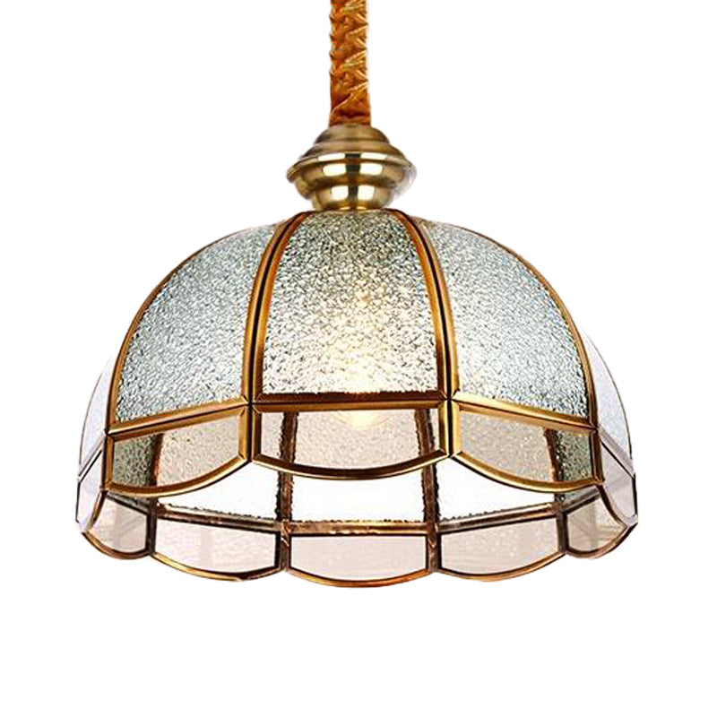 Textured Glass Dome Pendant Light Modern 1 Bulb Gold Suspended Lighting Fixture for Living Room