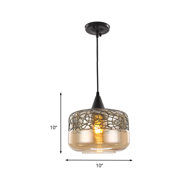 Amber Glass Drum hanglampverlichting eigentijdse 1 hoofdhangende lampkit voor woonkamer