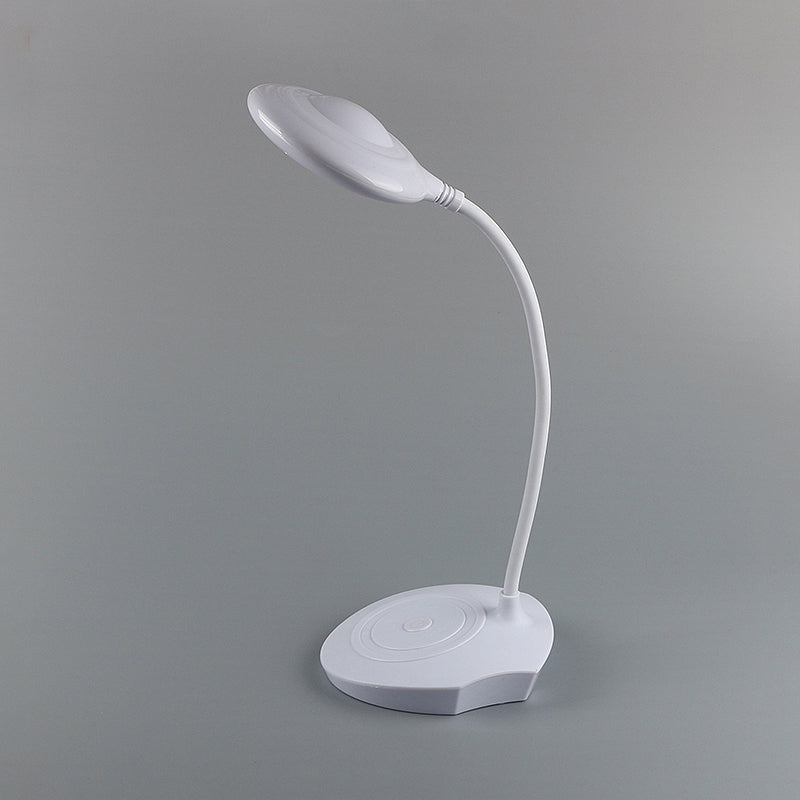 Plastic Circle Shade Standing Desk Lamp for Bedside Modern LED USB Charging Table Light in White