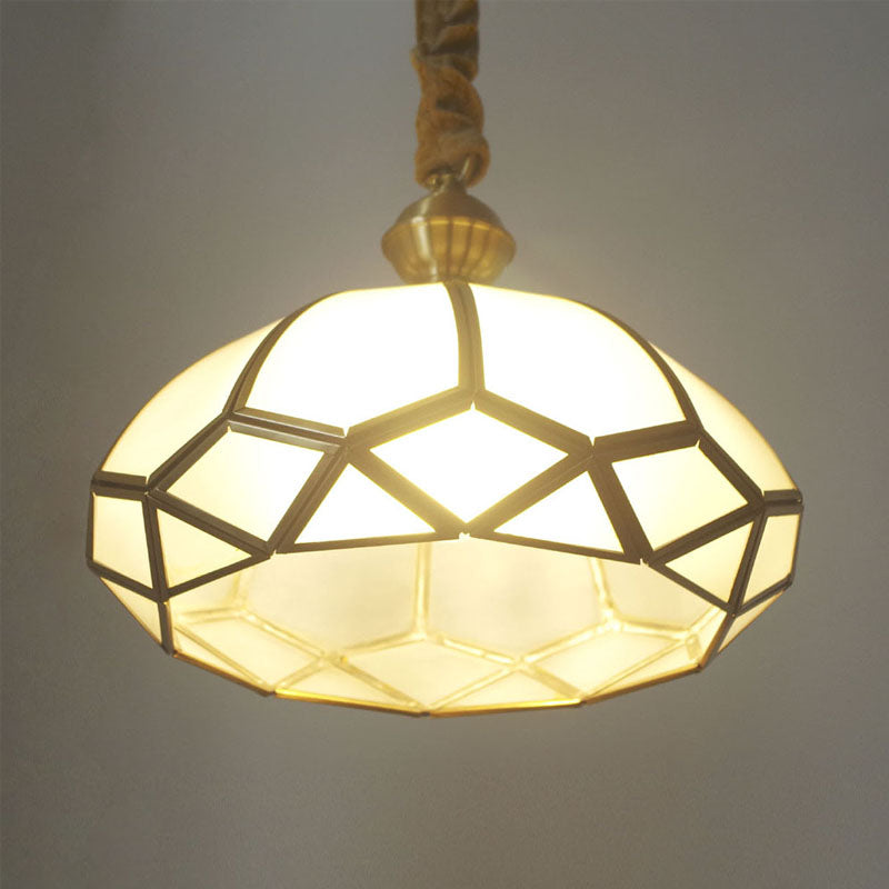 Crème/gestructureerde witte glazen hoed hanglamp modern 1 bol gesuspendeerd verlichtingsarmatuur voor woonkamer