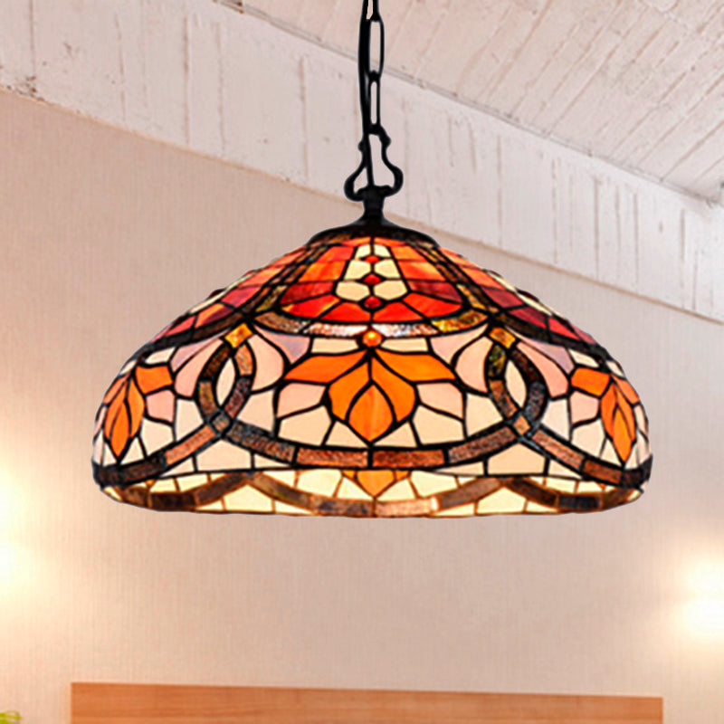 Gebrandschilderd glazen koepelhangende lamp Tiffany Antiek hanglamp in zwarte afwerking voor eetkamer