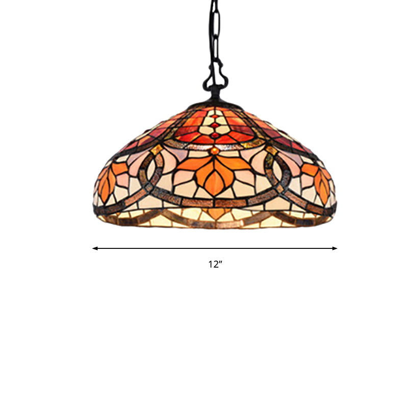 Gebrandschilderd glazen koepelhangende lamp Tiffany Antiek hanglamp in zwarte afwerking voor eetkamer