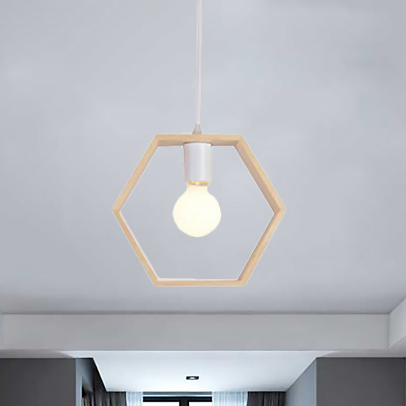 Triangle/Square/Hexagonal Drop Pendant Contemporary Wooden 1-Light Bedroom Ceiling Light Fixture