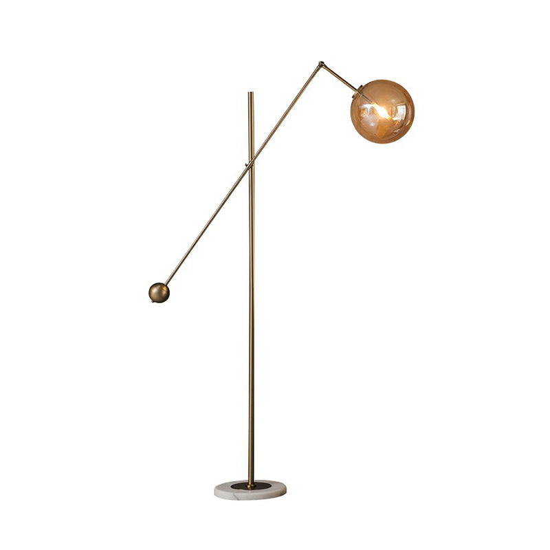 Amber Glass Sphere Floor Lamp Simplicity 1-Light Bronze Standing Light with Balance Arm