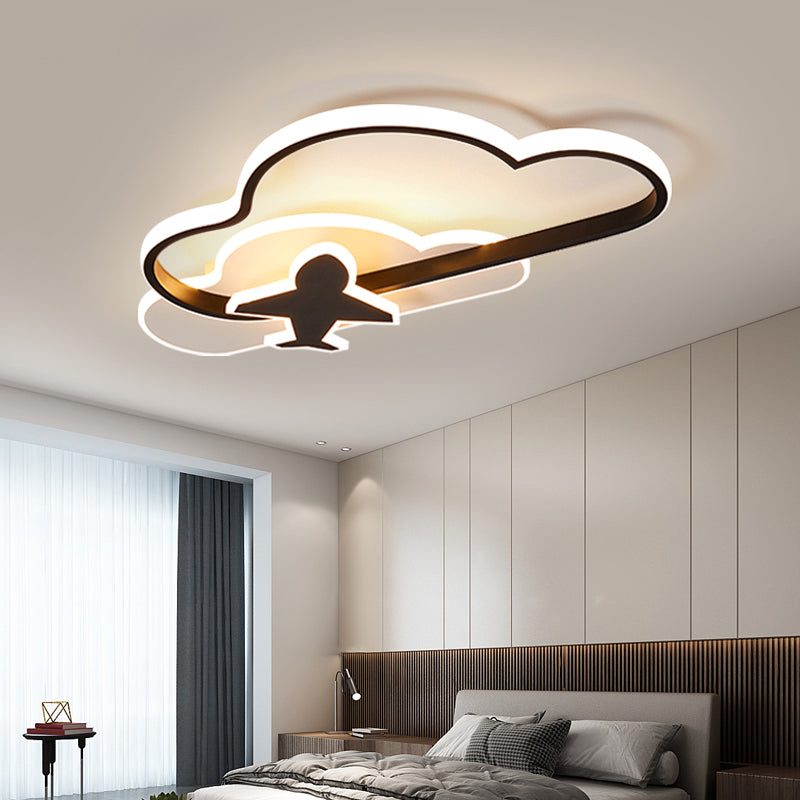 Black-White Geometric LED Flush Ceiling Light Simplicity Metal Flush Mount for Bedroom