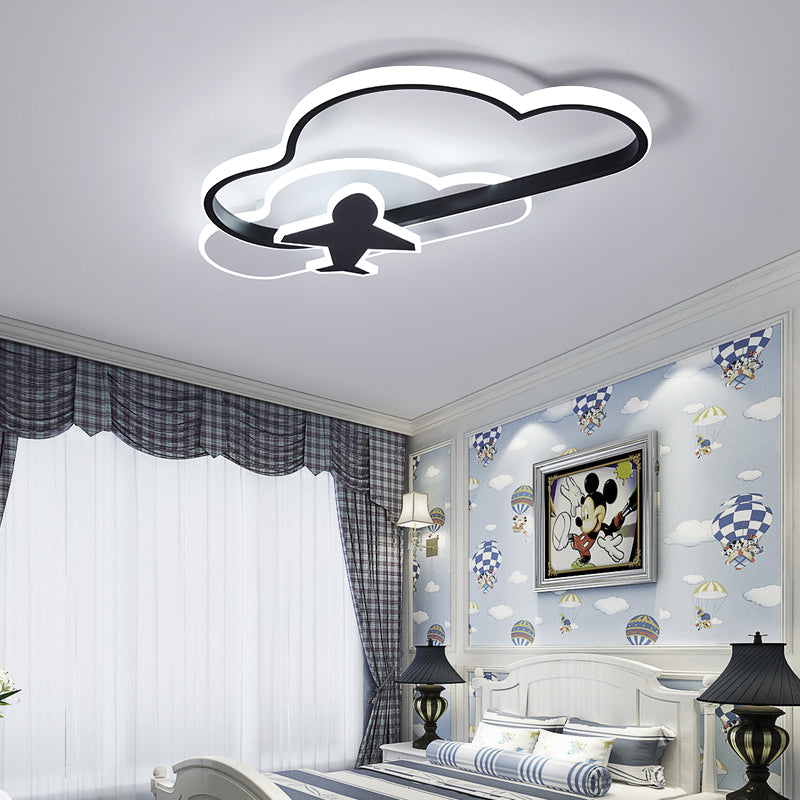 Black-White Geometric LED Flush Ceiling Light Simplicity Metal Flush Mount for Bedroom