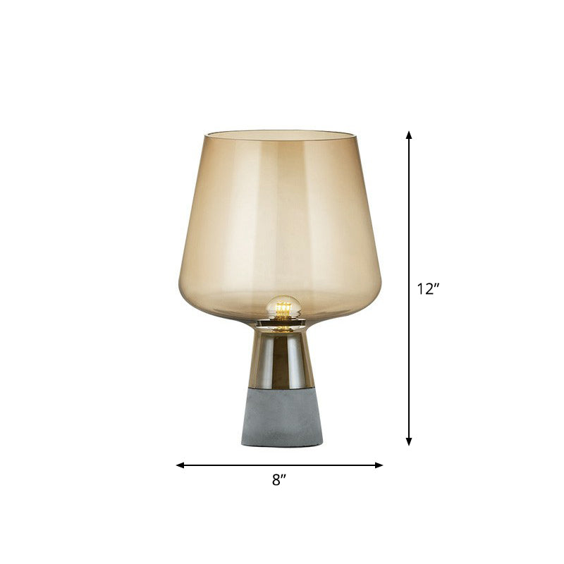 Cup Shaped Glass Night Lamp Postmodern 1 Bulb Table Light with Cement Base for Bedroom