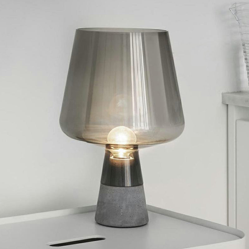 Cup Shaped Glass Night Lamp Postmodern 1 Bulb Table Light with Cement Base for Bedroom