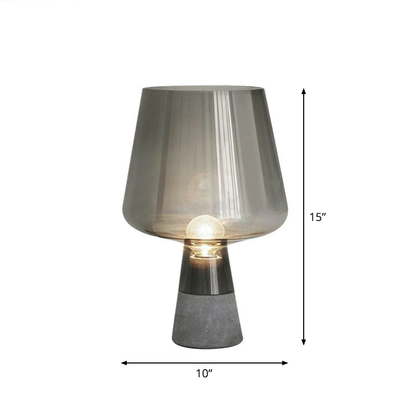 Cup Shaped Glass Night Lamp Postmodern 1 Bulb Table Light with Cement Base for Bedroom