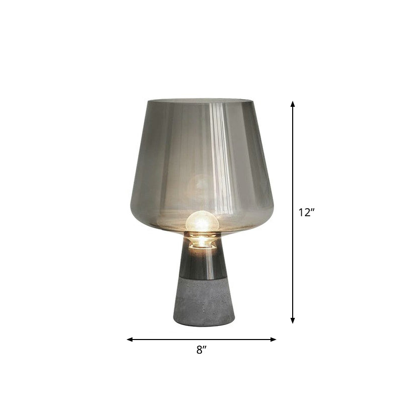 Cup Shaped Glass Night Lamp Postmodern 1 Bulb Table Light with Cement Base for Bedroom