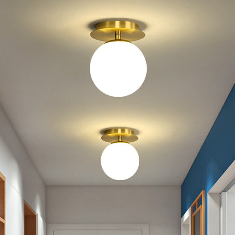 Ball Foyer Semi Flush Mount Lighting Glass 1-Light Postmodern Ceiling Light in Brass