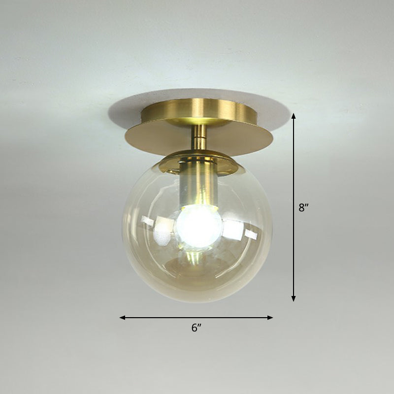 Ball Foyer Semi Flush Mount Lighting Glass 1-Light Postmodern Ceiling Light in Brass