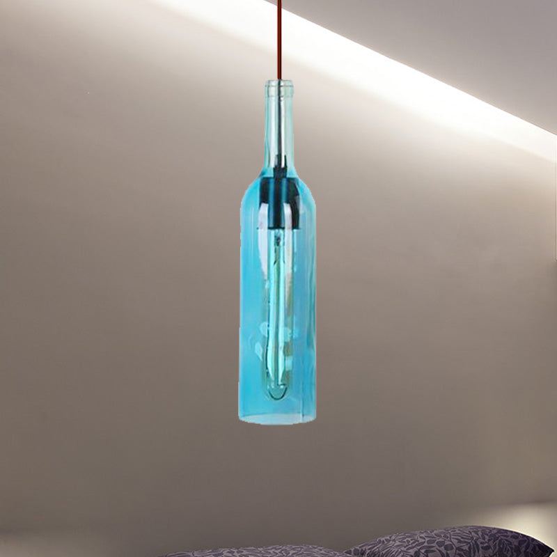 Red/Yellow 1 Head Hanging Light Fixture Vintage Style Glass Wine Bottle Suspension Lamp for Dining Room