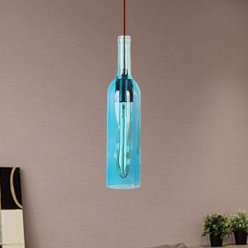 Red/Yellow 1 Head Hanging Light Fixture Vintage Style Glass Wine Bottle Suspension Lamp for Dining Room