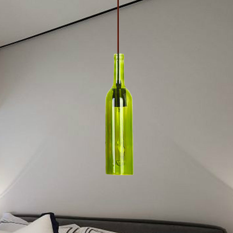 Red/Yellow 1 Head Hanging Light Fixture Vintage Style Glass Wine Bottle Suspension Lamp for Dining Room