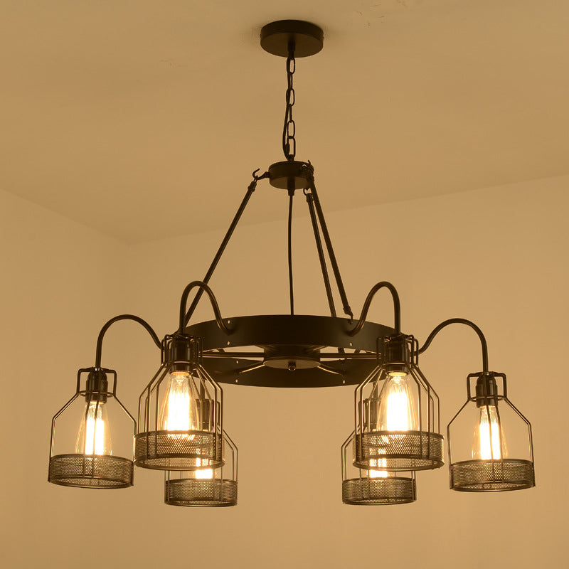 6/8 Köpfe Glockenhängerlampe mit Käfigstil Rahmen Bauernhaus Black Metall Kronleuchter Leuchte