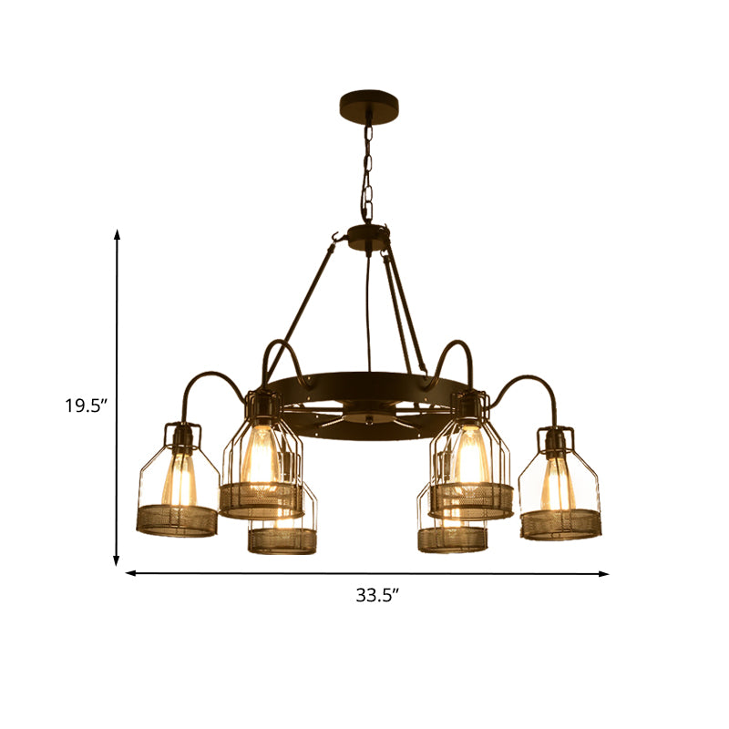 6/8 Köpfe Glockenhängerlampe mit Käfigstil Rahmen Bauernhaus Black Metall Kronleuchter Leuchte