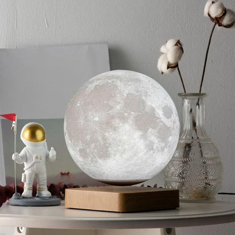 Mesa de plástico en forma de luna luz decorativa LED blanca Maglev Lámpara de mesita de noche para habitación de niños