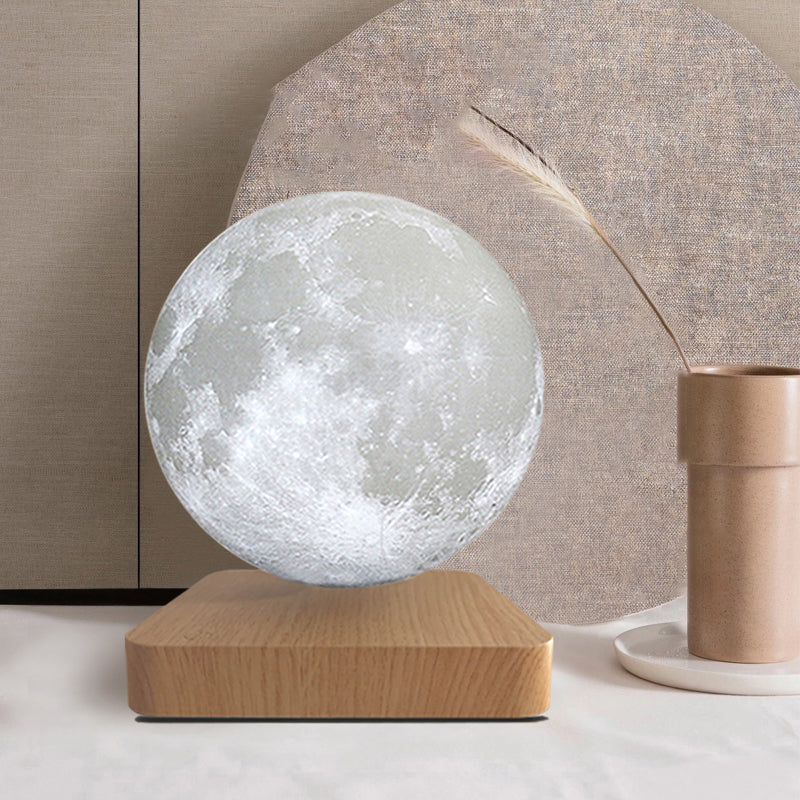 Mesa de plástico en forma de luna luz decorativa LED blanca Maglev Lámpara de mesita de noche para habitación de niños