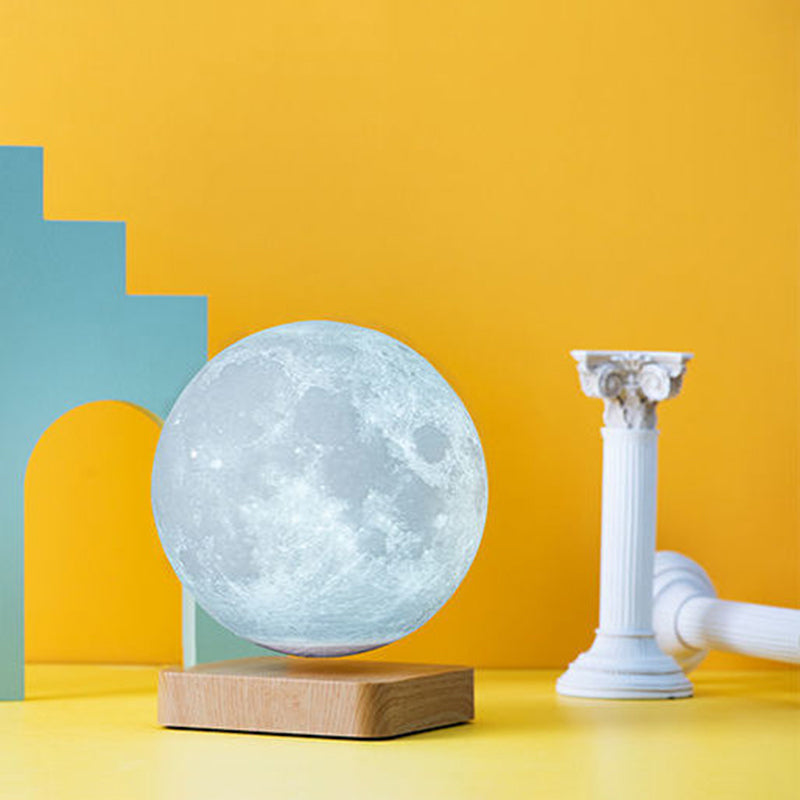 Mesa de plástico en forma de luna luz decorativa LED blanca Maglev Lámpara de mesita de noche para habitación de niños