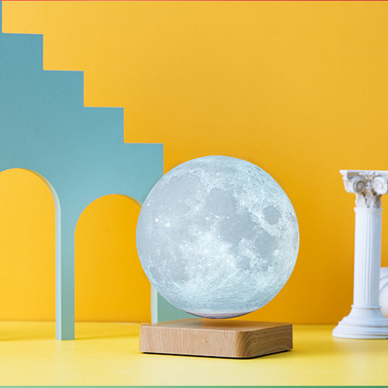 Lámpara de mesa Maglev de la luna infantil de la luna de niños iluminación de la noche del led de plástico en madera blanca