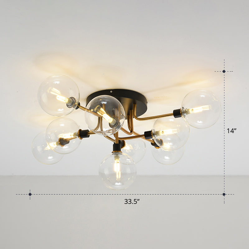 Ball Semi-Flush Ceiling Light Modern Clear Glass Dining Room Flush Mount Light Fixture