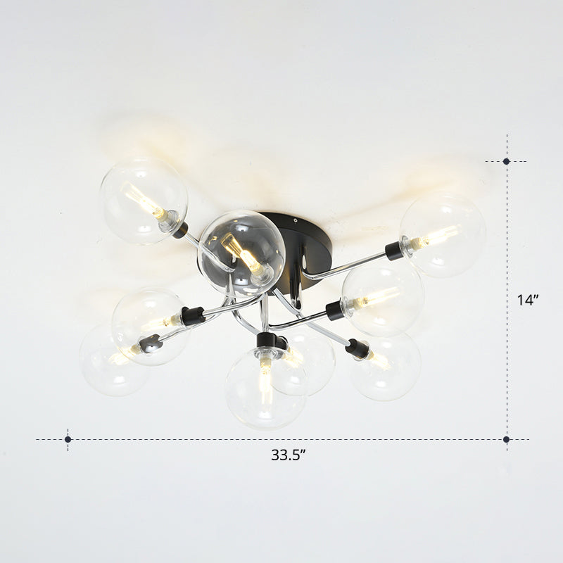 Bola Semi-Flush Luz de techo moderno Comedor de vidrio transparente Flexión de montura de montaje