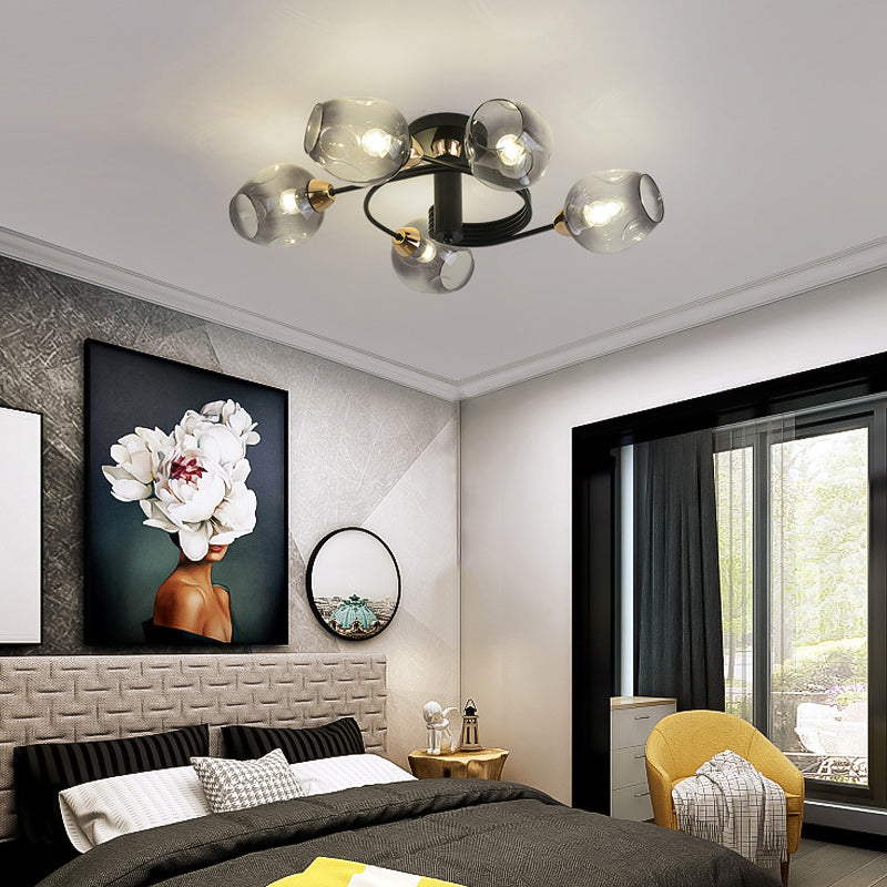 Postmodern Ceiling Flush Mount Spiraling Semi Flush Light with Dimpled Glass Shade for Bedroom