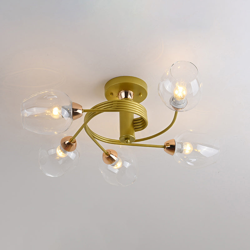 Postmodern Ceiling Flush Mount Spiraling Semi Flush Light with Dimpled Glass Shade for Bedroom