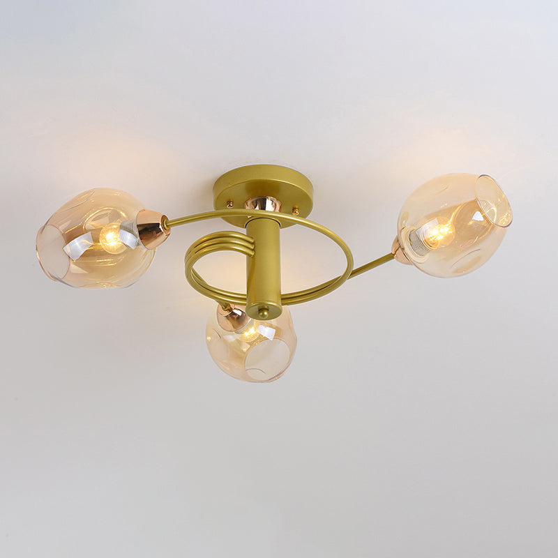 Postmodern Ceiling Flush Mount Spiraling Semi Flush Light with Dimpled Glass Shade for Bedroom