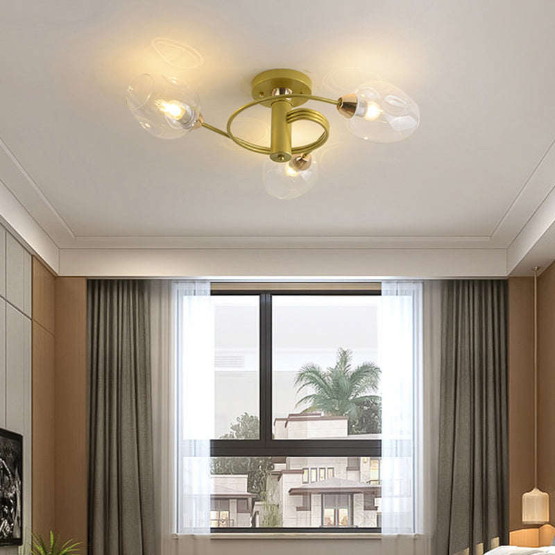 Postmodern Ceiling Flush Mount Spiraling Semi Flush Light with Dimpled Glass Shade for Bedroom