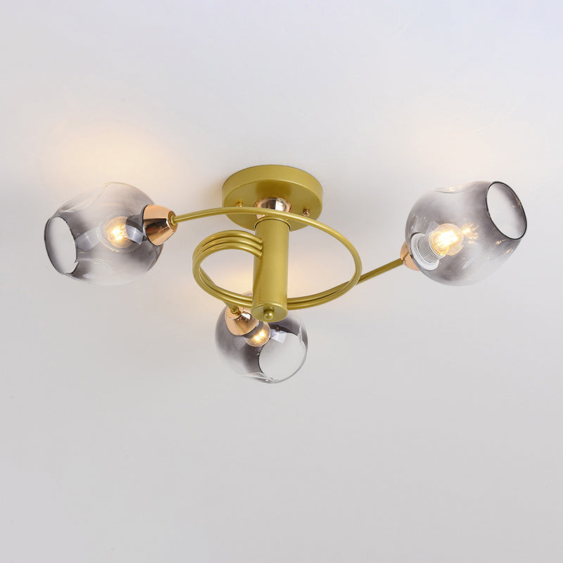 Postmodern Ceiling Flush Mount Spiraling Semi Flush Light with Dimpled Glass Shade for Bedroom