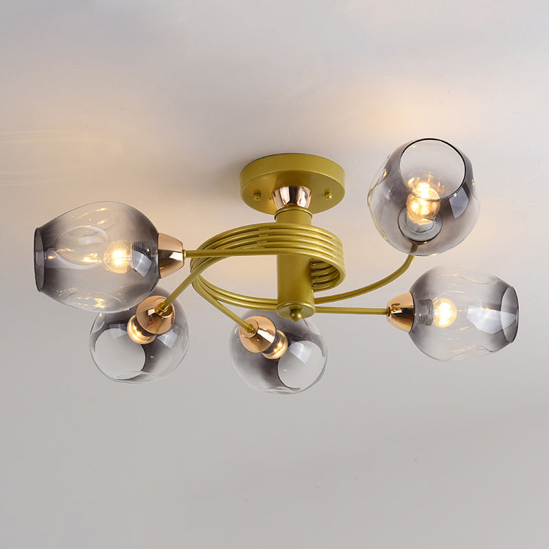 Plafond postmoderne Mound Mount Spiraling Semi Flush Light avec une teinte en verre allongée pour la chambre