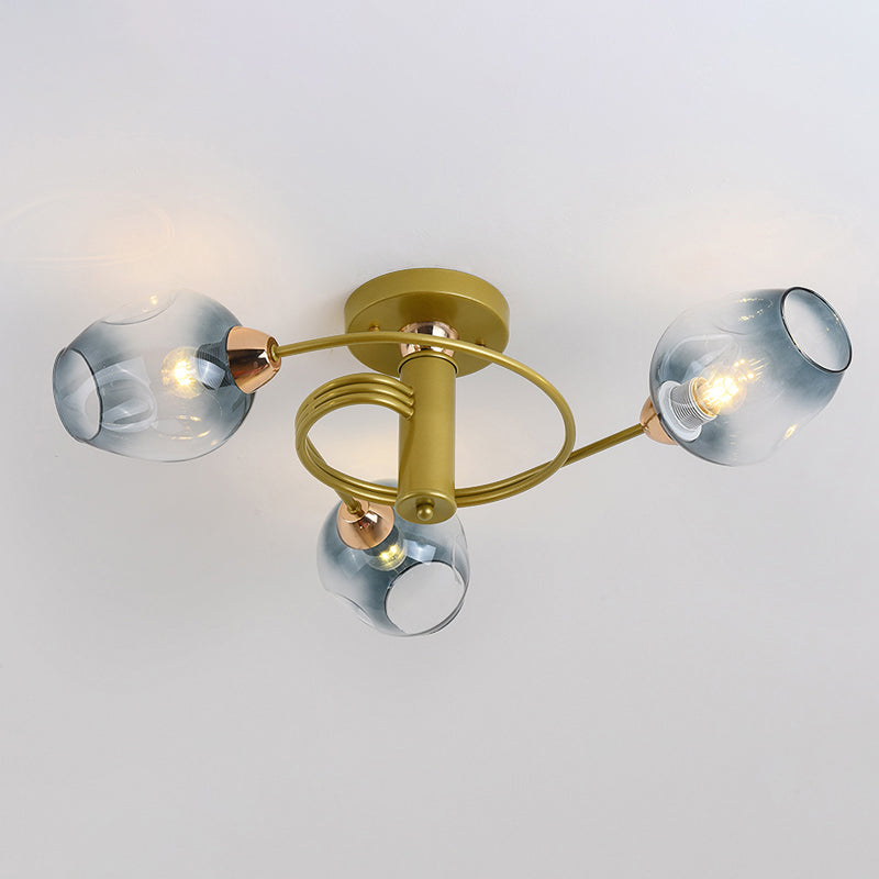 Postmodern Ceiling Flush Mount Spiraling Semi Flush Light with Dimpled Glass Shade for Bedroom