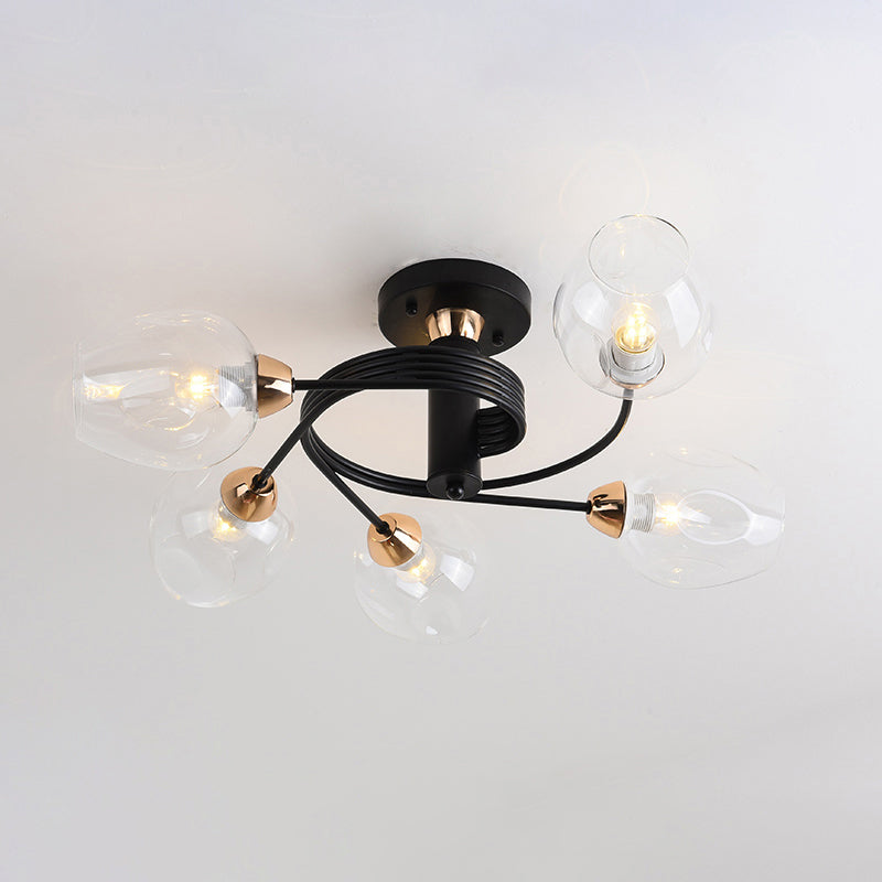 Postmodern Ceiling Flush Mount Spiraling Semi Flush Light with Dimpled Glass Shade for Bedroom