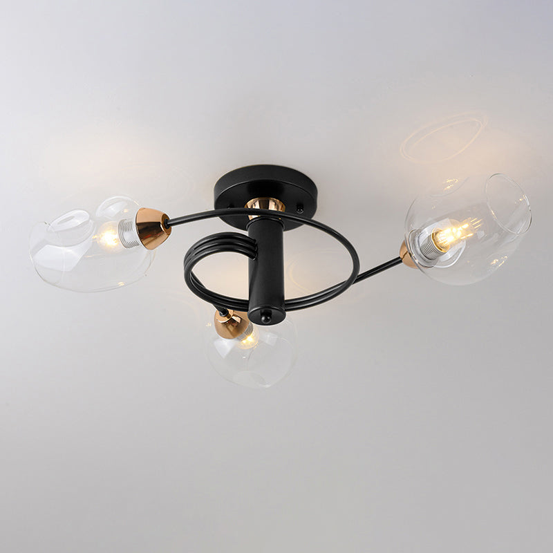 Plafond postmoderne Mound Mount Spiraling Semi Flush Light avec une teinte en verre allongée pour la chambre