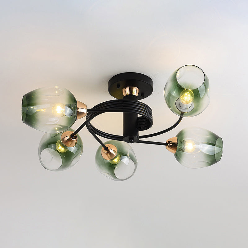 Postmodern Ceiling Flush Mount Spiraling Semi Flush Light with Dimpled Glass Shade for Bedroom