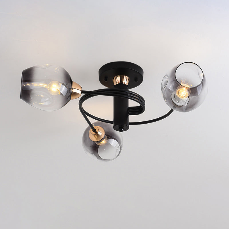 Plafond postmoderne Mound Mount Spiraling Semi Flush Light avec une teinte en verre allongée pour la chambre