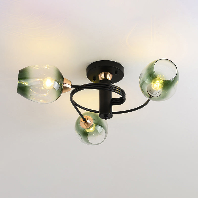 Postmodern Ceiling Flush Mount Spiraling Semi Flush Light with Dimpled Glass Shade for Bedroom