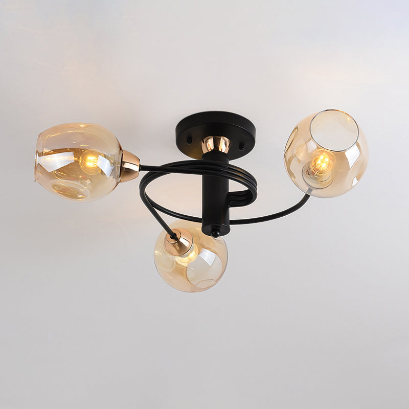 Postmodern Ceiling Flush Mount Spiraling Semi Flush Light with Dimpled Glass Shade for Bedroom