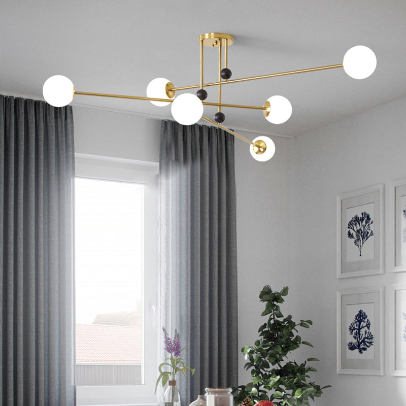 Bal semi spoelplafond verlichtingsarmatuur minimalistische opaalglas 6-bulb spoeling mount voor woonkamer