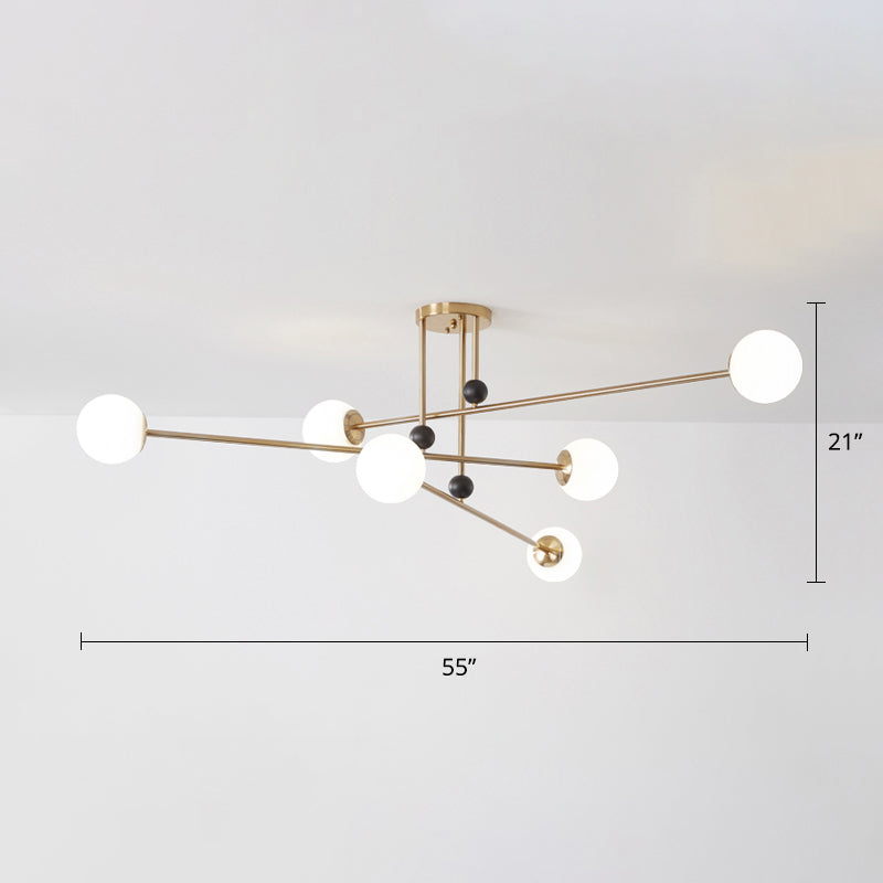 Ball Semi Flush Ceiling Light Fixture Minimalistic Opal Glass 6-Bulb Flush Mount for Living Room