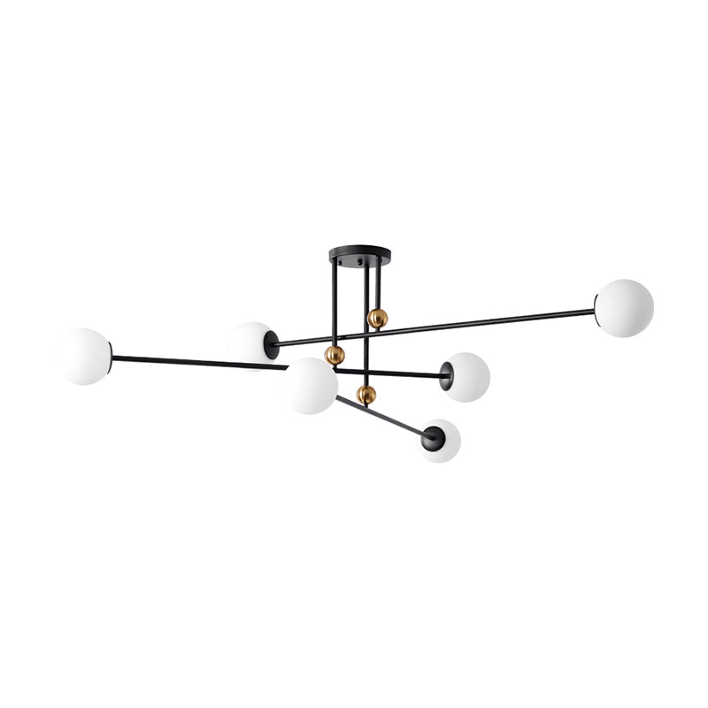 Ball Semi Flush Ceiling Light Fixture Minimalistic Opal Glass 6-Bulb Flush Mount for Living Room