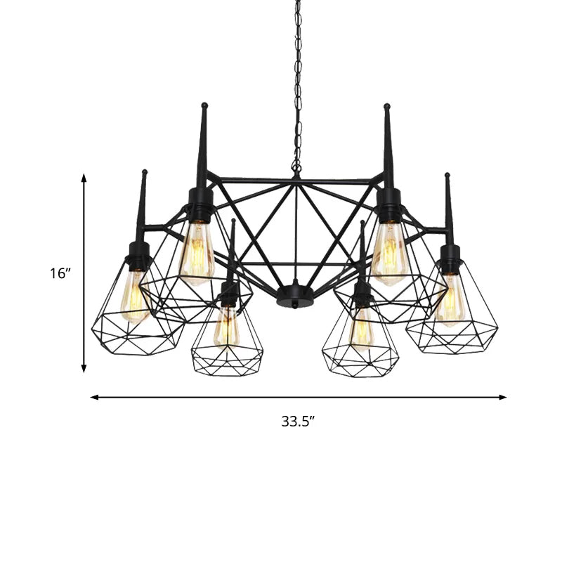 Lámpara de lámpara de lámpara de luz múltiple RETRO RETRO INDUSTRIAL Iron Techo Costil Luz de techo con cadena ajustable en negro