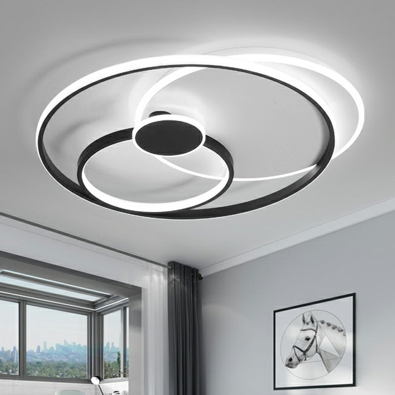 Black Loop LED Ceiling Flush Light Fixture Simple Style Metal Semi Mount Lighting for Bedroom