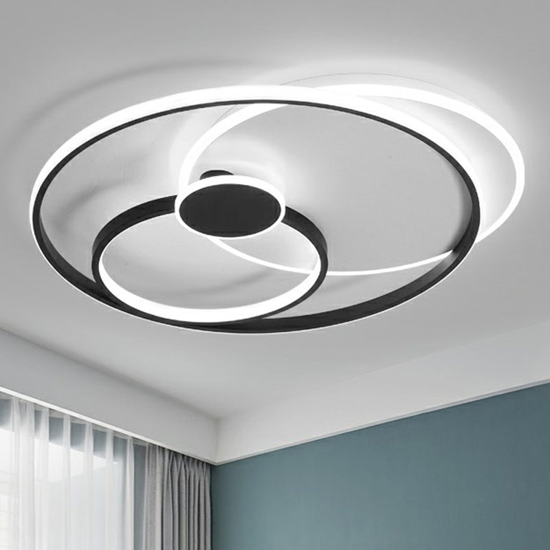 Black Loop LED Ceiling Flush Light Fixture Simple Style Metal Semi Mount Lighting for Bedroom