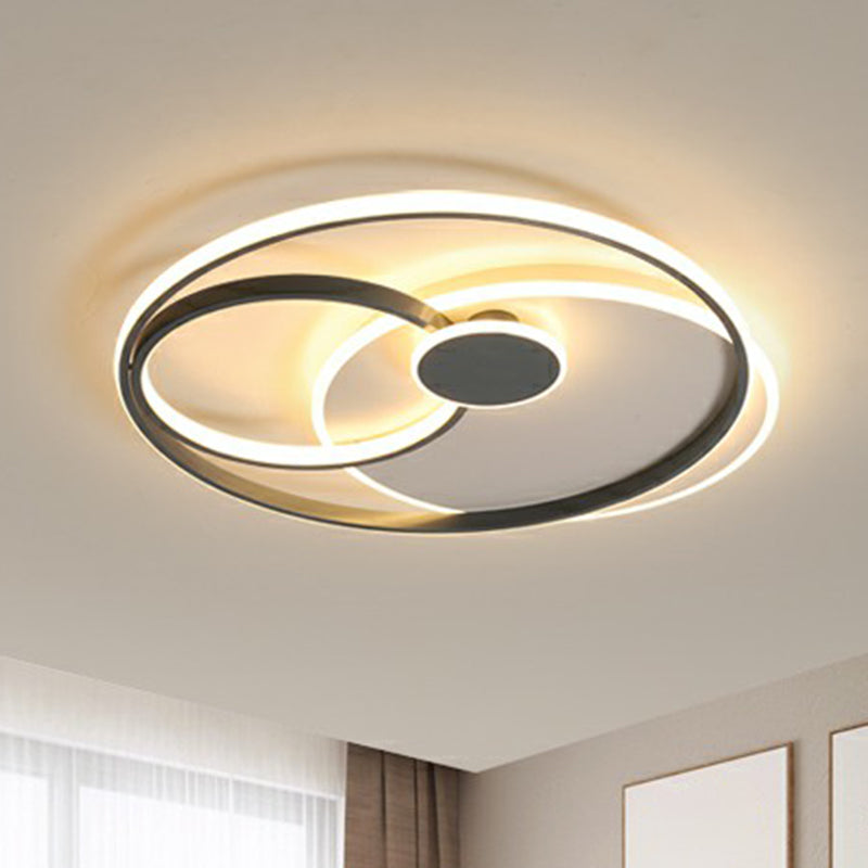 Black Loop LED Ceiling Flush Light Fixture Simple Style Metal Semi Mount Lighting for Bedroom