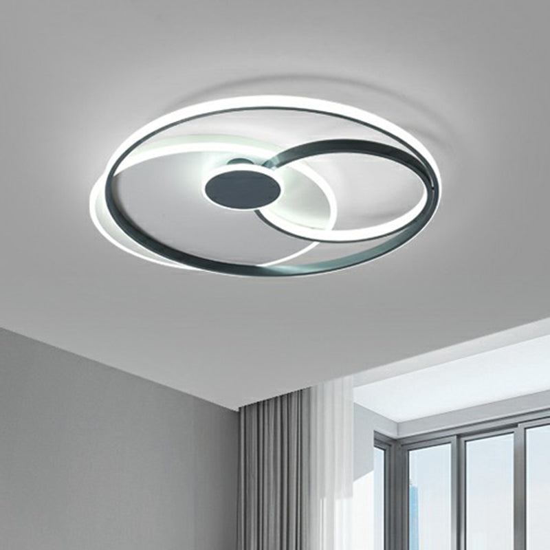 Black Loop LED Ceiling Flush Light Fixture Simple Style Metal Semi Mount Lighting for Bedroom