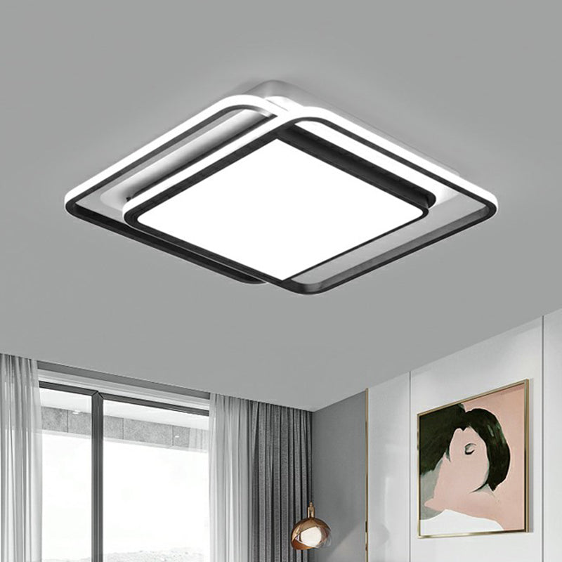 Square LED Ceiling Mounted Fixture Nordic Acrylic Bedroom Flush Mount Lighting in Black