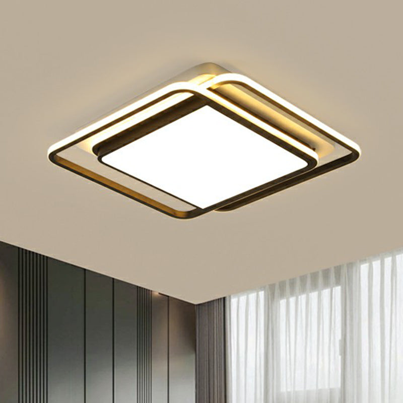 Square LED Ceiling Mounted Fixture Nordic Acrylic Bedroom Flush Mount Lighting in Black